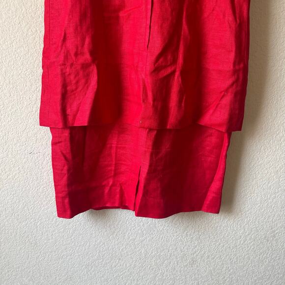 Vintage 80s linen red mini dress‎ embroidered details and layered hem 4 - Picture 4 of 9